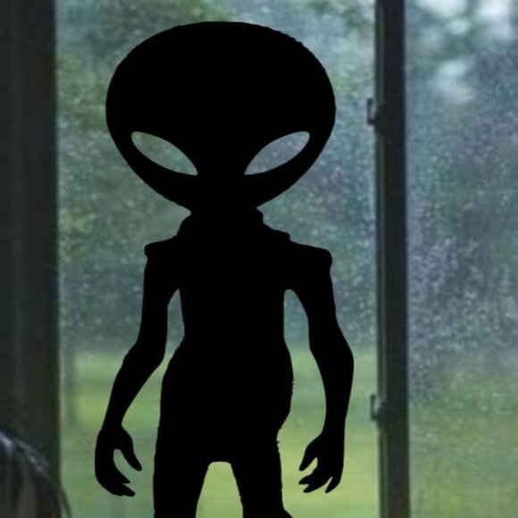 Alien Silhouette Window Decal, Large and Reusable Halloween Static Cling, Black - Picture 4 of 5